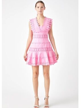 Endless Rose Pink Lace-Trim V-Neck Mini Dress NWT